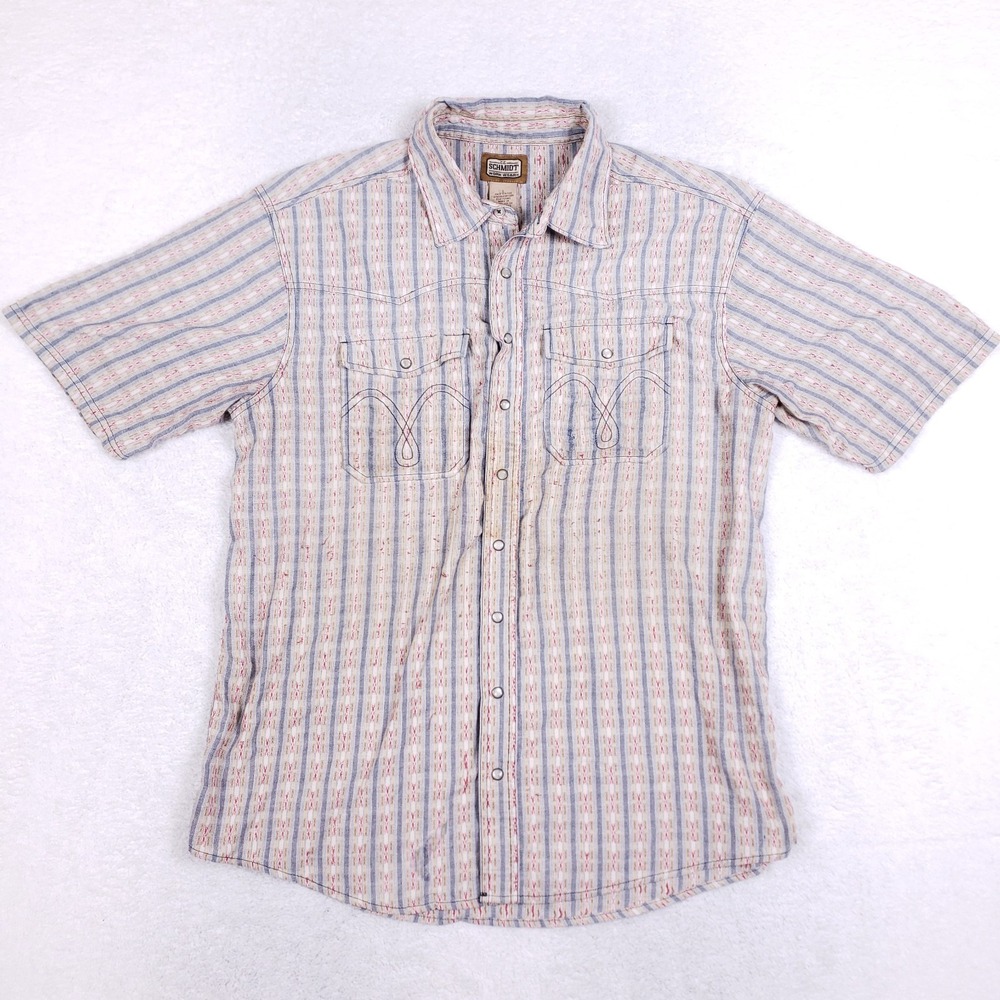 C.E. Schmidt Western Shirt Mens Large Pearl‎ Snap Short Sleeve Striped Workwear
